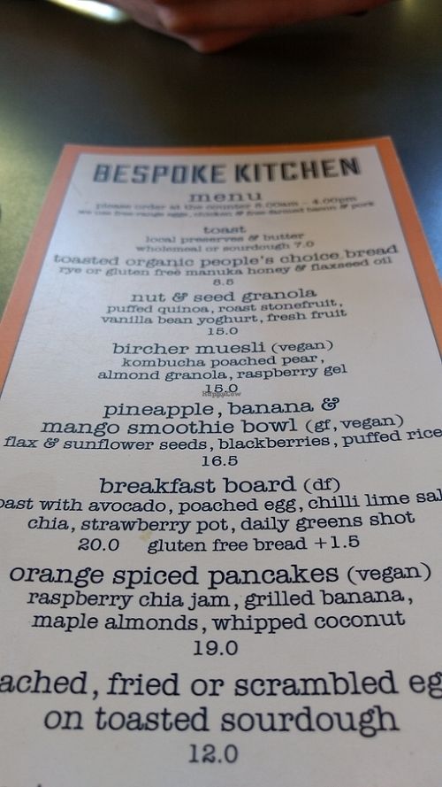 menu top at Bespoke Kitchen  in Queenstown