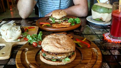 Back again for mushroom burger, chickpea burger and original falafel pita :D at Karma Kitchen in Chiang Mai