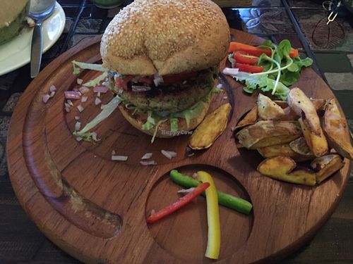 mushroom burger  at Karma Kitchen in Chiang Mai
