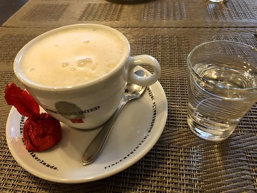 Soy cappuccino with vegan chocolate  at Poort van Assen in Assen