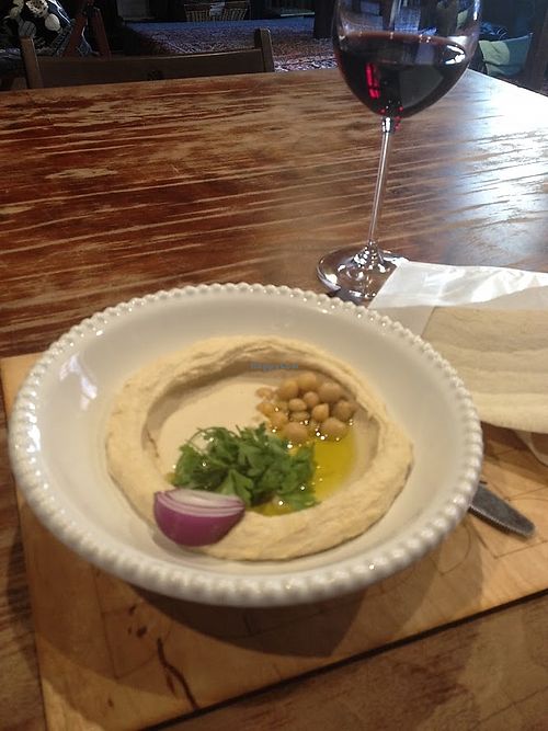 Hummus and wine at Cheder in Krakow