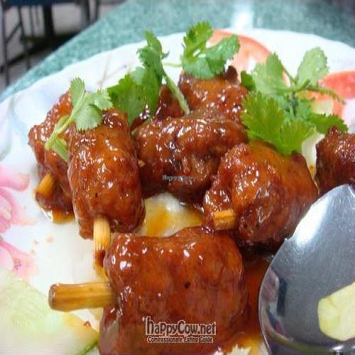 Sweet-n-Sour Bbq Ribs. This is a favorite. I like how the imitated bones are placed within the faux ribs. A must to try! at Water Lily Restaurant in Kuala Lumpur