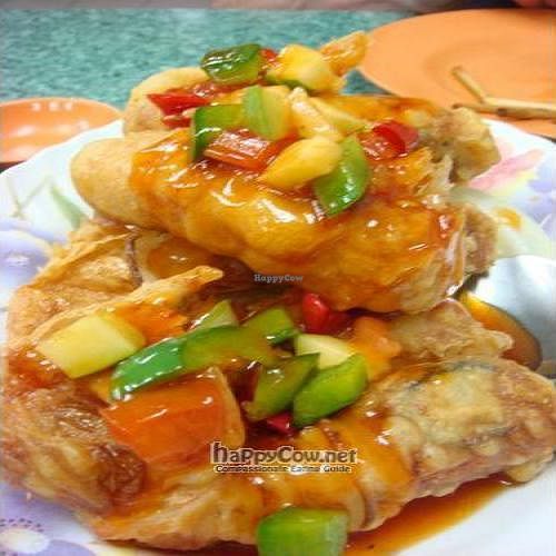 Fried Sweet-n-Sour Prawns! It was interesting beancurds/vegetables within the prawn-shapes. at Water Lily Restaurant in Kuala Lumpur