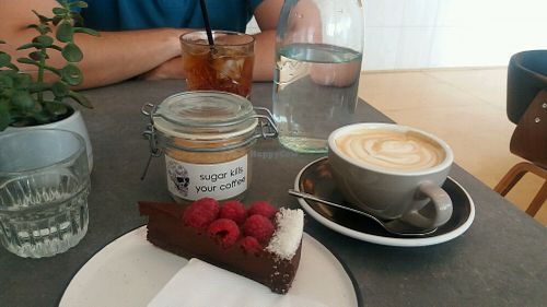 chocolate raw cake and soya capuccino at Concept in Piestany