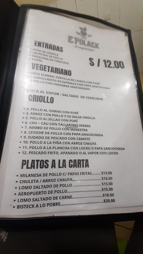 Menu at E' Polack in Lima