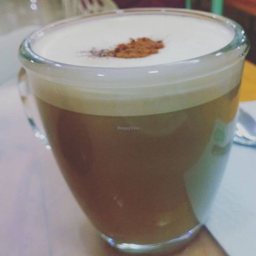 Capuccino at The Plant Based Factory in Miraflores