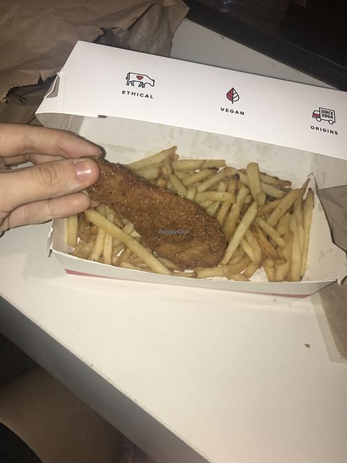 Vegan chick'n munch box. It's really good, has a chicken like texture and it's filling.  at Lord of the Fries in Parramatta