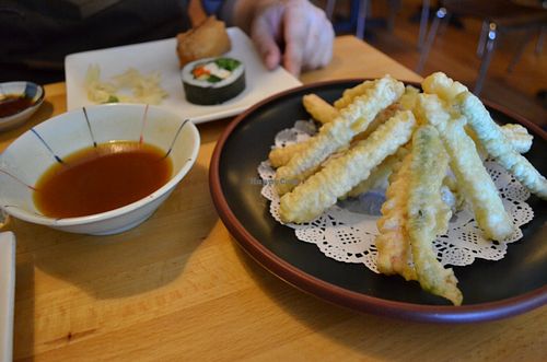 Ten Bou (vegetable and tofu tempura)  - one of the 2 items of choice  included in the lunch combo at Cha-Ya in San Francisco