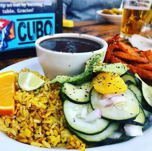 rice, beans and veg at El Cubo de Cuba in Portland