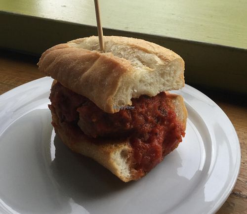 Vegan slider with tomato basil marinara at 24th Pizza & Meatballs in Portland