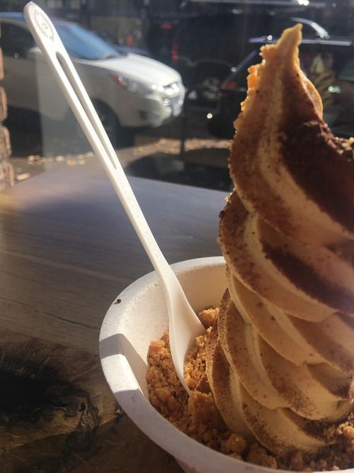 Pumpkin Cheesecake yoghurt with Cocoa nibs and Bumblebar at Eb & Bean - Broadway in Portland