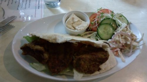 Falafel pitta and salad at Cafe 50 in Yeovil