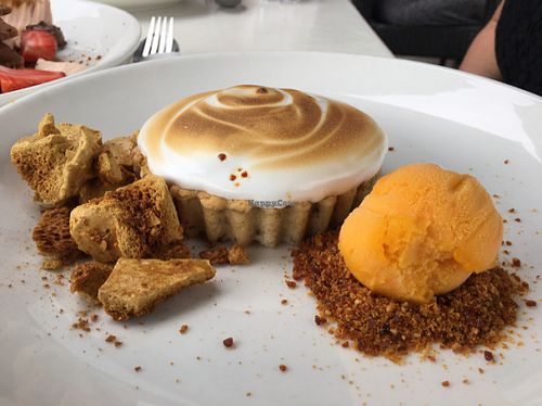 vegan lemon meringue pie and mango ice cream  at Governors Bay Hotel in Christchurch