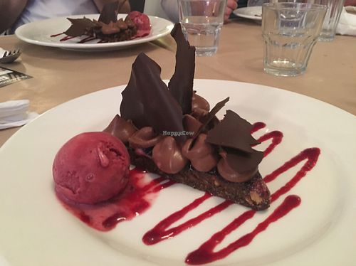 chocolate tart with sorbet  at Governors Bay Hotel in Christchurch