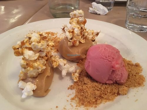 bavouris with caramel popcorn and sorbet  at Governors Bay Hotel in Christchurch