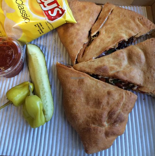 Vegan Calzone with Daiya Cheese at Pizza Bell in Elk Grove