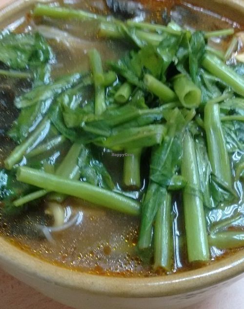 Spicy hotpot full of veg and noodles at Vege Pot 素砂煲 in Central Singapore
