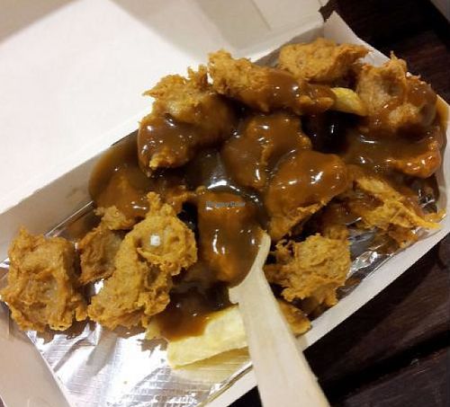 Vegan 'chicken' nuggets with vegan gravy from Lord of the Fries at Lord of the Fries - Flinders Street in Melbourne