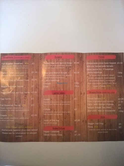 Drinks menu at Roots Cafe in South Shields