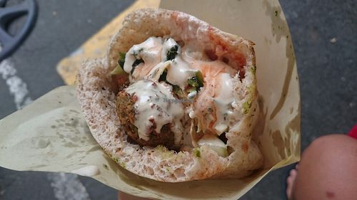 Falafel with tahina sauce. 100% vegan  at Legazpi Sunday Market in Makati