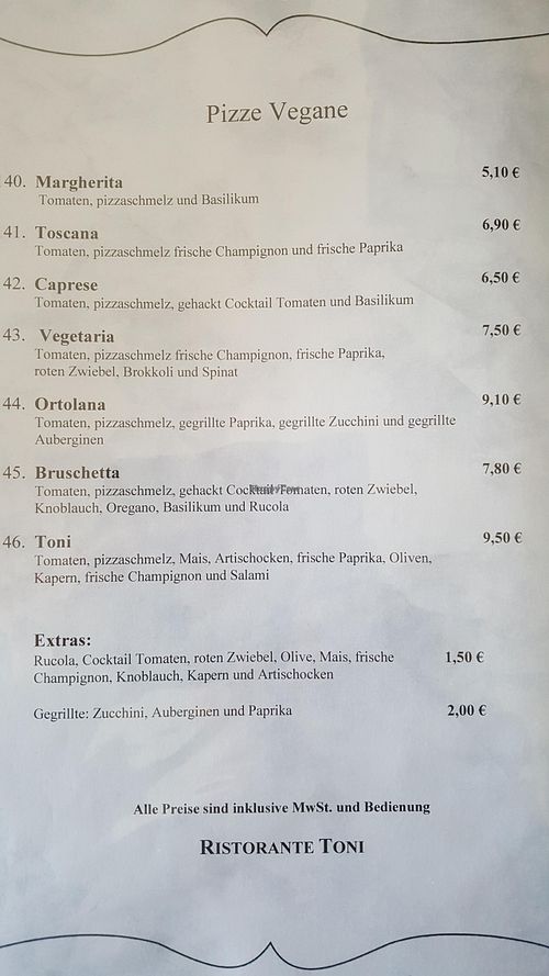 Vegane Pizza at Ristorante Sorrento in Bischofsheim