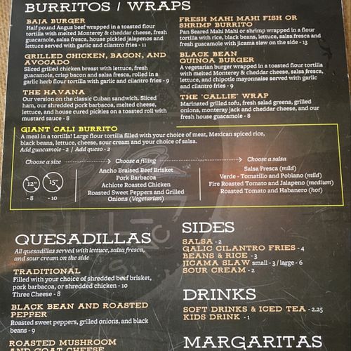 Menu side 2 at Bad Bean Baja Grill in Kill Devil Hills