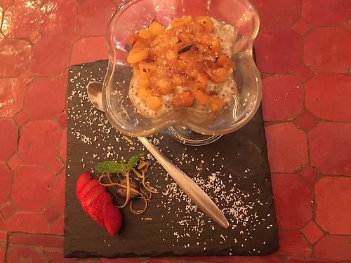 Chia colada : chia pudding with caramelized pineapple at Estudio Vegetariano in Lagos