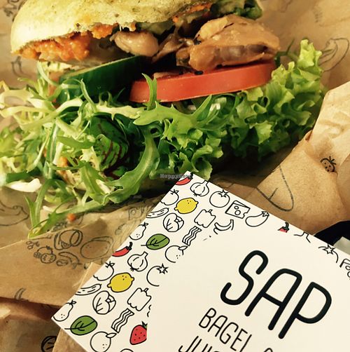 Olive and spinach bagel at SAP Bagel & Juice Bar - Stationsstraat in Maastricht