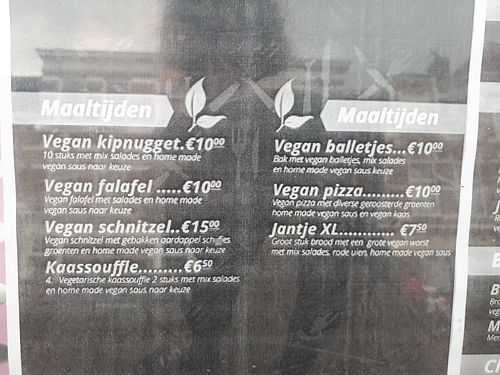 Menu at Jantje in The Hague