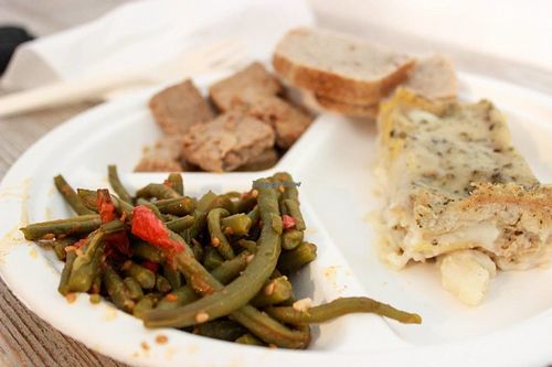 green beans, tempeh and lasagna at Testa di Rapa in Genoa