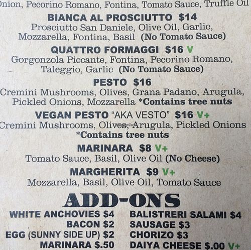 part of the menu  at Blind Lady Ale House in San Diego