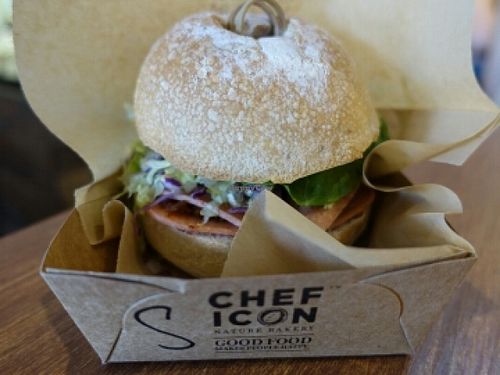 homemade Sambal & ham rustic burger  at Chef Icon Nature Bakery - Kampong Bahru Rd in Central Singapore