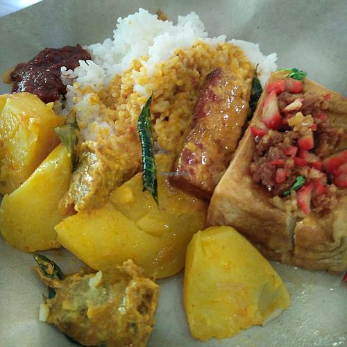 Rice with 2 dishes - Curry potatoes with meat & Minced meat tofu. at Just Greens 綠青青 - FernVale in Northeast Singapore