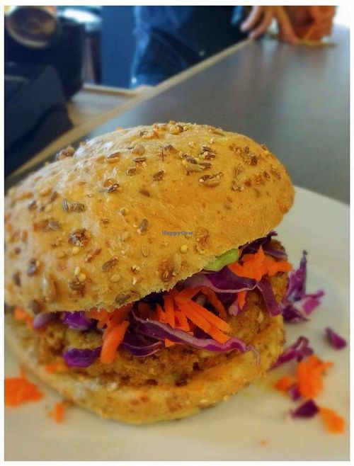 Spicy Cauliflower Galaxy Burger (vegan) at Spokes Bike Cafe in Squamish