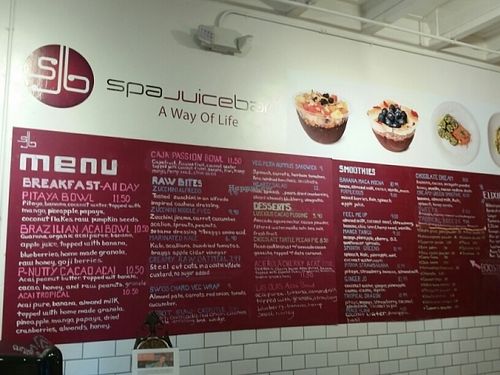 drink menu at SpaJuiceBar in Fort Lauderdale