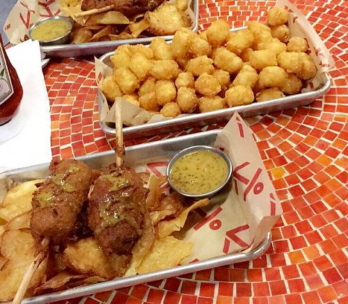 field roast corn dogs and naked tater tots!  at Anchor Down in Oklahoma City