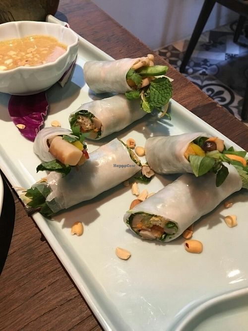 fresh spring rolls with divine sauce  at Uu Dam Chay in Hanoi