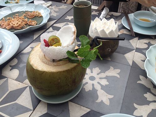 coconut drink at Uu Dam Chay in Hanoi