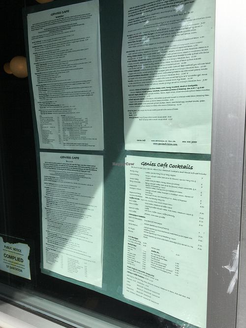 Menu at Genies Cafe in Portland