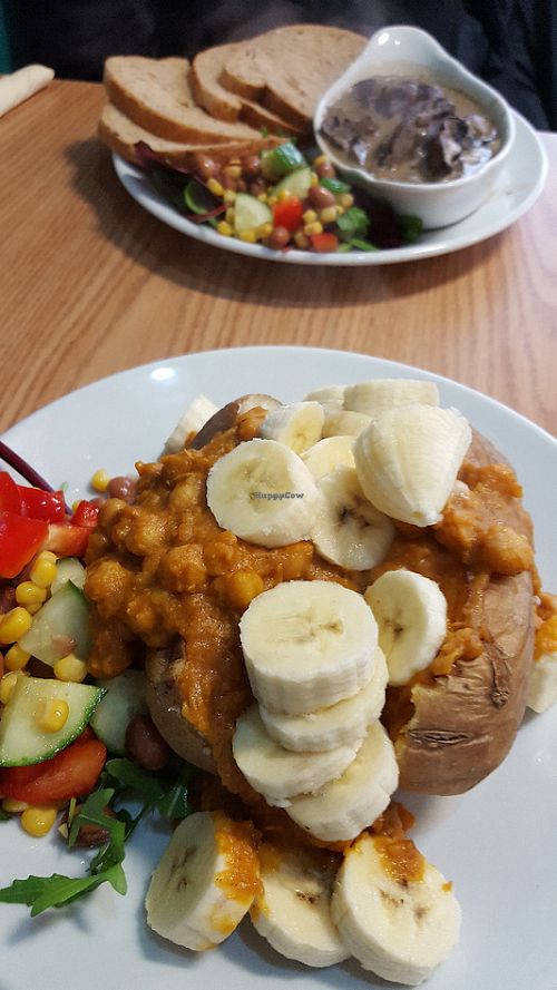 Chickpea dhal with banana at PerryLicious Coffee and Cake Rooms in Teignmouth