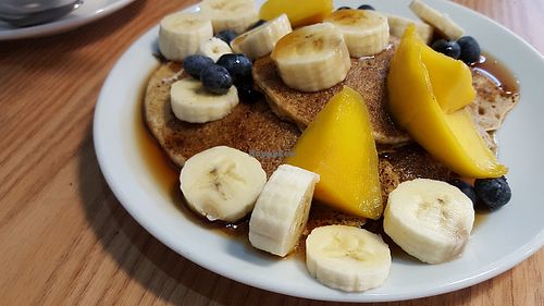 Vegan pancakes with fresh fruit at PerryLicious Coffee and Cake Rooms in Teignmouth