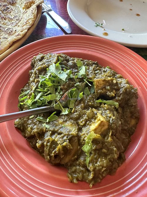 Saag aloo (spinach with potatoes, carrots etc) and added tofu.  at The Taj Cafe in Ventura