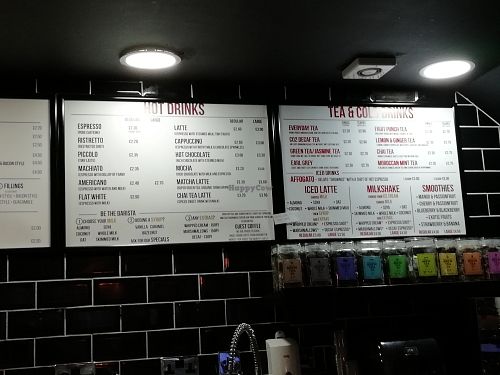 Menu board at 3 Three's Coffee Lounge in Birmingham