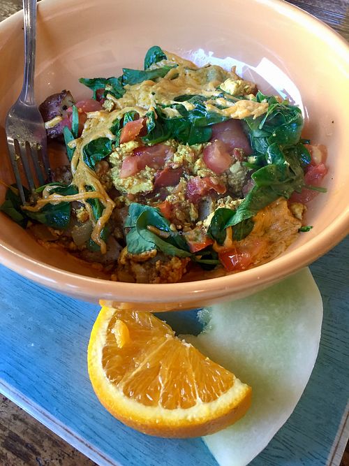 tofu scramble w vegan cheese at Cafe Soleil in Springdale