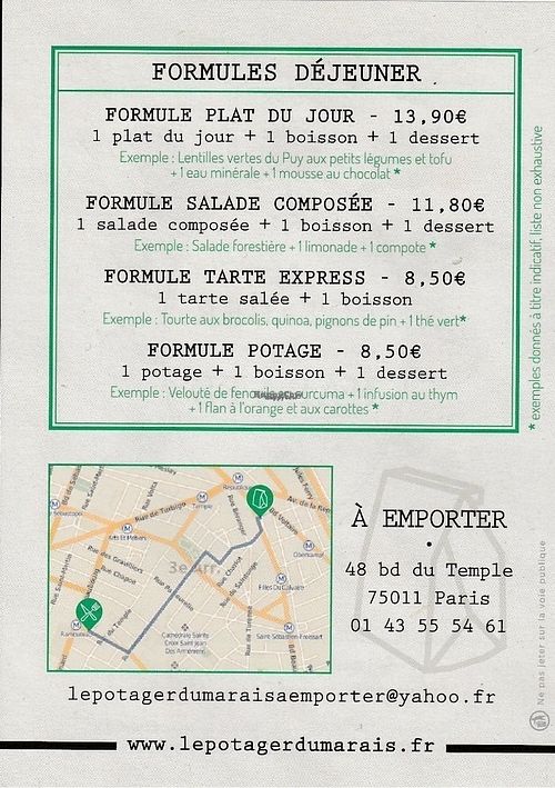 Sets of the Day (as of September 2016) at Le Potager du Marais - Take Away in Paris