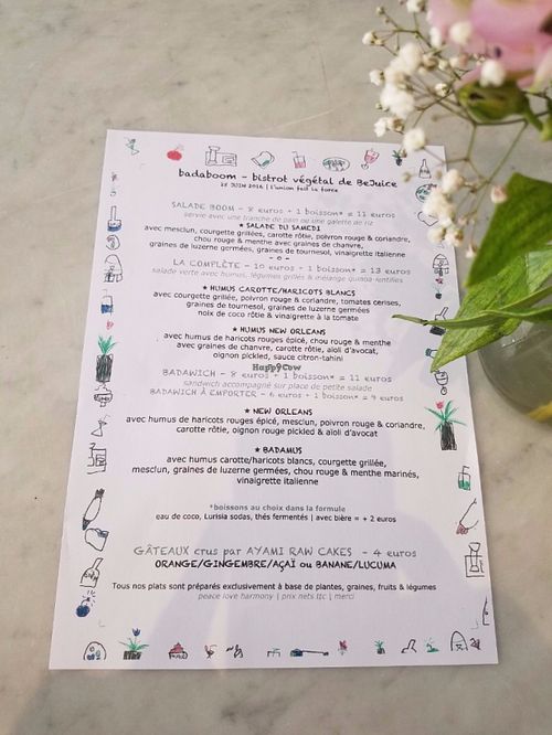 Menu at Badaboom in Nice