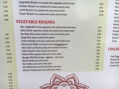 vegetarian options on menu  at Shalimar in Lagos
