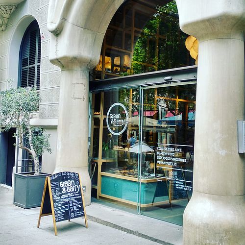 Out front.  at Green&Berry in Barcelona