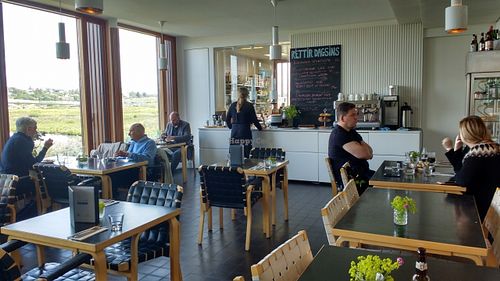 Casual, clean, cheerful interior at Aalto Bistro in Reykjavik