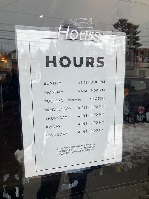Hours - February 2025 at Thai Thai in Lakewood